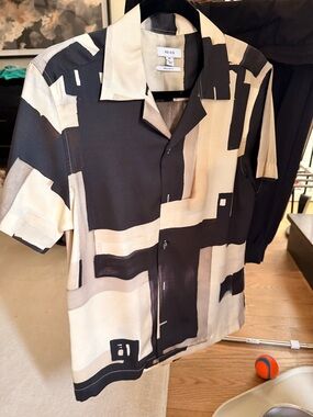 Reiss Colorblock Short Sleeve Shirt - Black & Cream